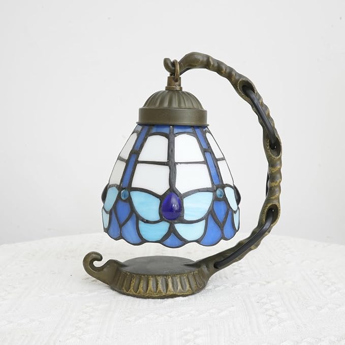 Blue Butterfly Tiffany Lamp Small Stained Glass Accent Night Light Retro Unique Nightstand Light Mini Bedside Table Lamp for Home Decor Bedroom Living Room Boys Girls Christmas Gifts - Bloomnest