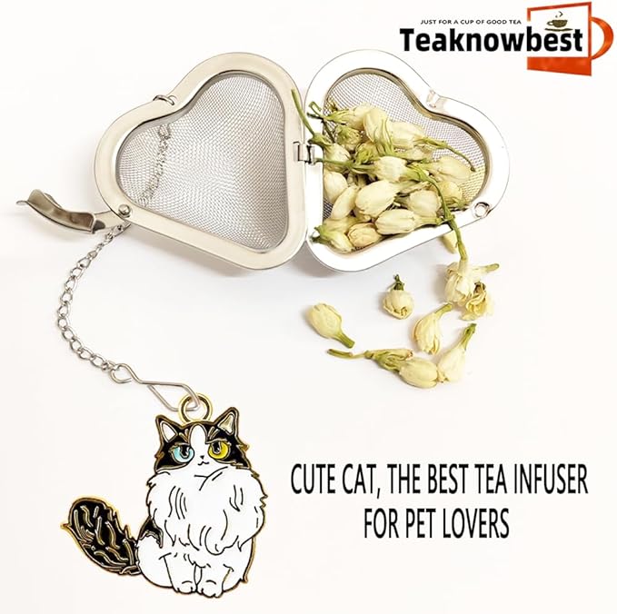 2 Pack Tea infusers, loose tea strainer, Heart shaped tea ball + cute animal pendant, reusable tea steeper makes afternoon tea meaningful (Cat, 2PCS) - Bloomnest