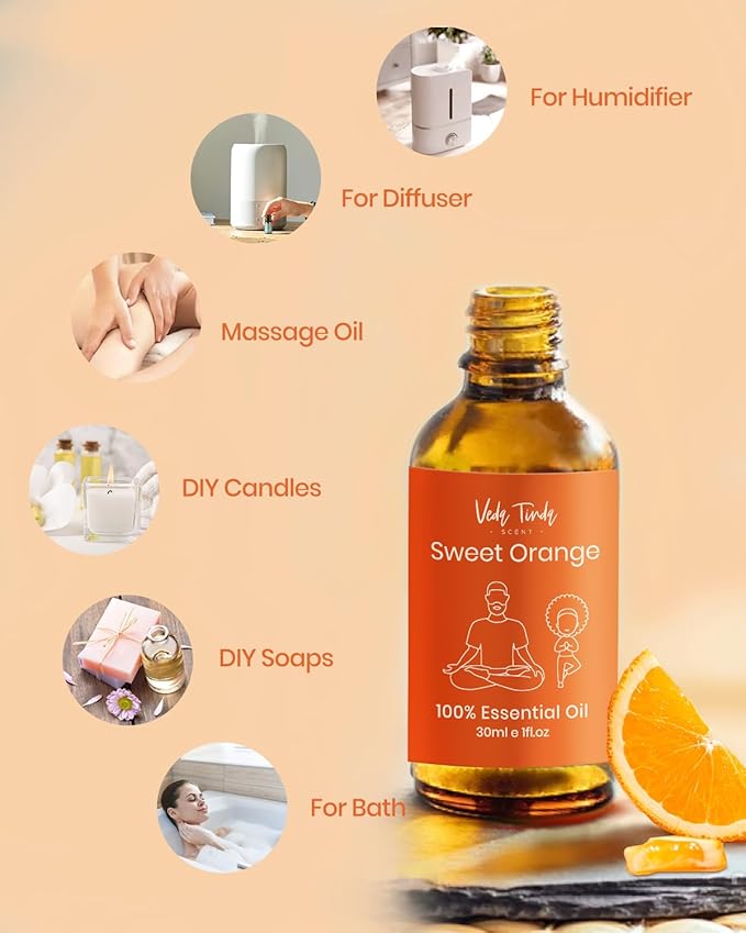 VTS Sweet Orange Essential Oils, Pure Natural Essential Oils Set with Glass Dropper for Aromatherapy Diffusers, Humidifiers, Massage, Relaxation, Skin Care, 1 Fl Oz (Pack of 3) - Bloomnest