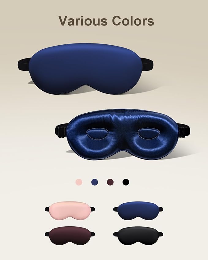 Luxury 22 Momme 100% Mulberry Silk Sleep Mask – 3D Eye Mask with Adjustable Strap, Gentle on Skin and Eyes, Provides Complete Light Blockage for Deep Sleep (Navy, Adjustable) - Bloomnest
