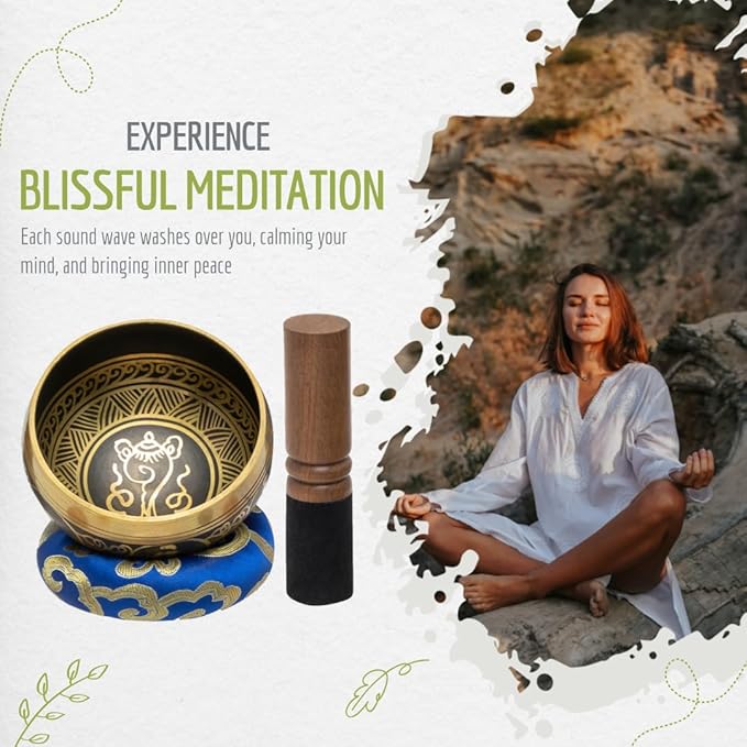 Tibetan Singing Bowl Set with Fabric Gift Case - Sound Bowl Meditation Set - Meditation Bowl - Handcrafted in Nepal - Sound Healing Instrument - For Sound Bath, Reiki Supplies, Meditation Accessories