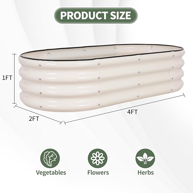1MORE Galvanized Raised Garden Bed- Planter Garden Boxes Outdoor, Raised Beds for Gardening, 4x2x1ft Metal Garden Bed Kit for Vegetables Flower, Planter Raised Beds with Protective Tape & Tools.White - Bloomnest