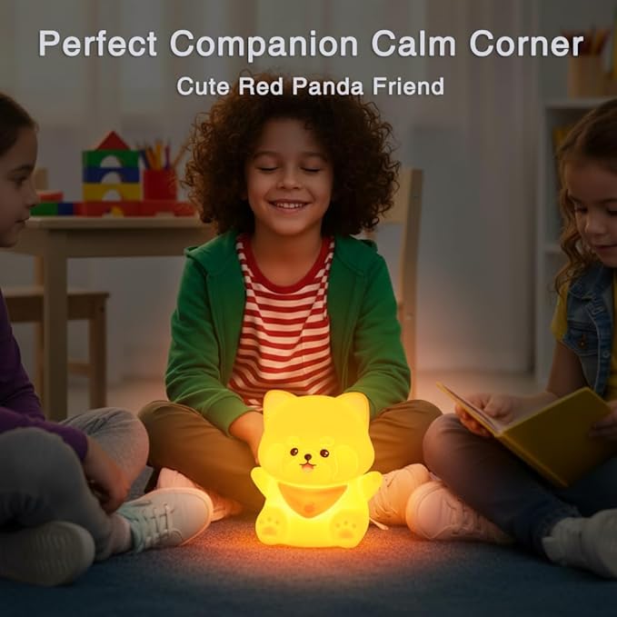 Red Panda Night Light with Squishy Soft Silicone, RGB Flashing Color, Dimmable Rechargeable Portable Touch Red Panda Gifts Decor for Girls Boys - Bloomnest