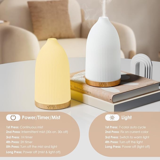 SALKING Essential Oil Diffuser, 100ml Aromatherapy Diffusers with Adjustable Mist Mode Timer Setting, Ultrasonic Diffusers for Essential Oils, Warm White Lights, 7 LED Colors, for Office Home - Bloomnest