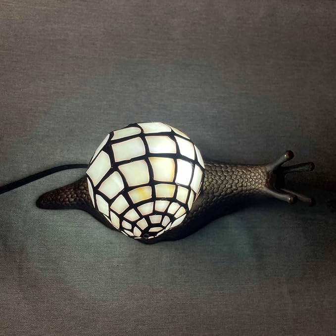 Bieye L10988 Land Snail Tiffany Style Stained Glass Accent Table Lamp for Home Decoration (White, 10" D x 5" W x 5" H) - Bloomnest