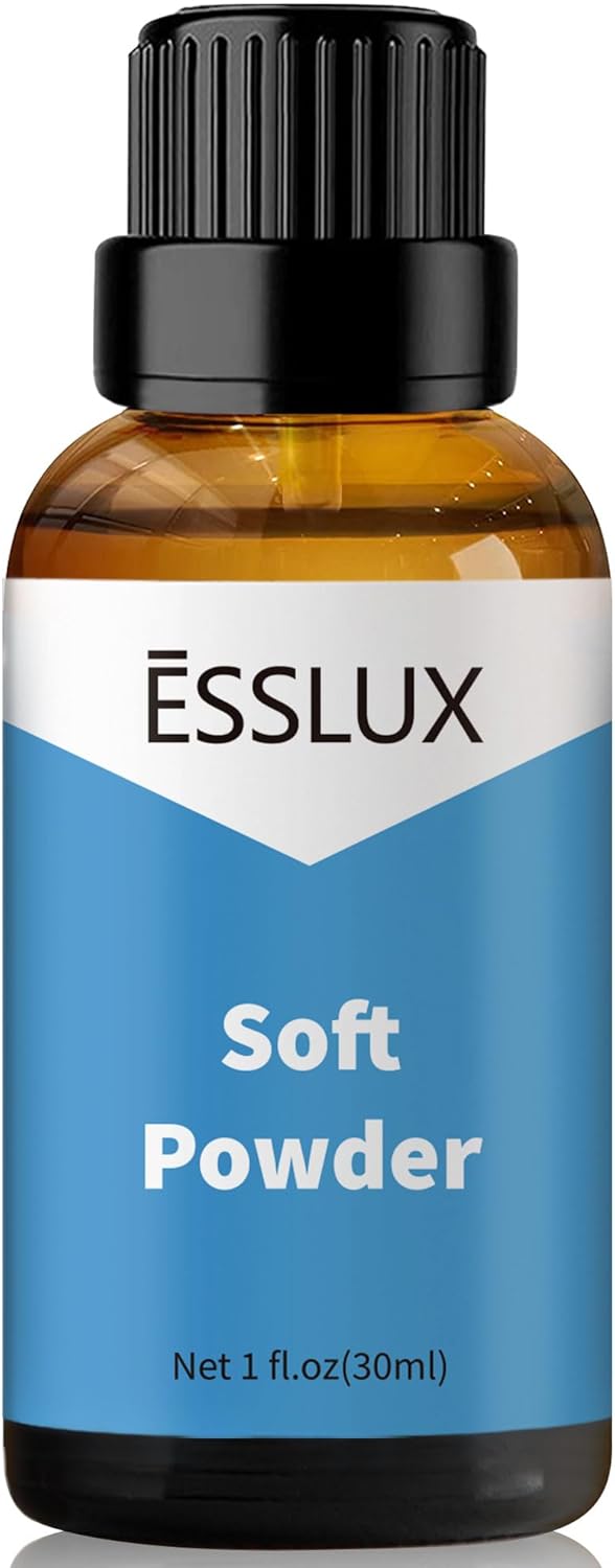 Soft Powder Fragrance Oil - ESSLUX Essential Oils for Diffuser, Candle Soap Making Clean Fresh Scents, Aromatherapy Scented Massage, Perfume for Humidifier Home Fragrance, 1 fl oz