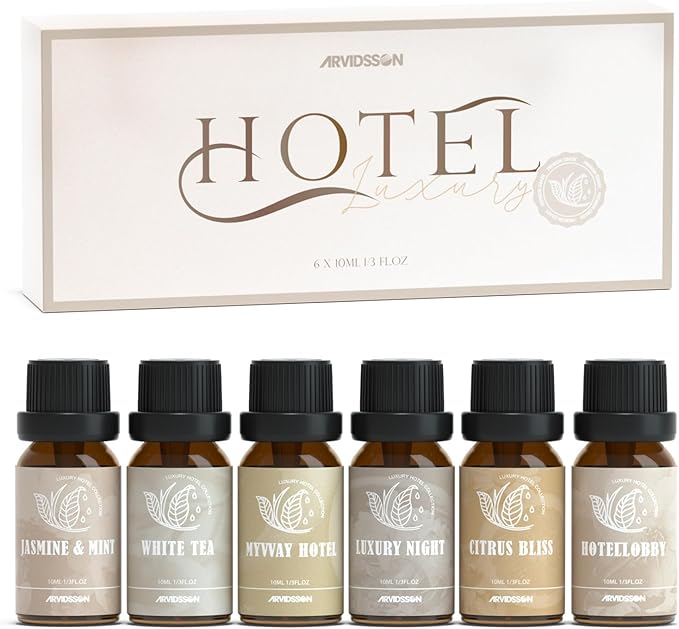 ARVIDSSON Hotel Diffuser Oils Gift Set, Hotel Scent Essential Oils for Diffuser, Luxury Fragrance Oil Blend - Jasmine & Mint, White Tea, Citrus Bliss, M-Way, Fancy Lobby, Gift for Women and Men - Bloomnest