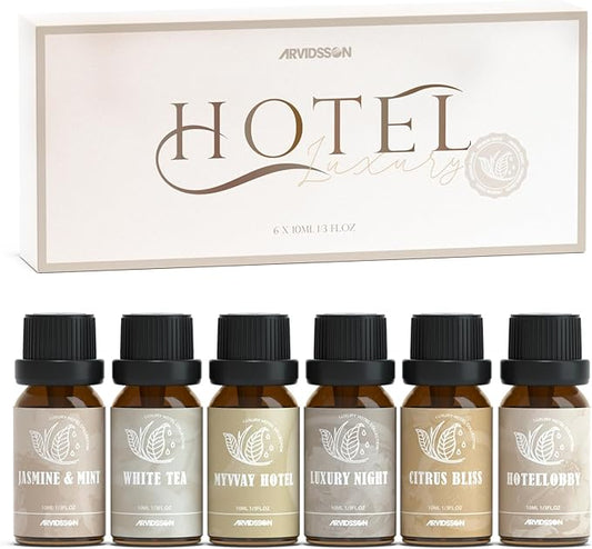 ARVIDSSON Hotel Diffuser Oils Gift Set, Hotel Scent Essential Oils for Diffuser, Luxury Fragrance Oil Blend - Jasmine & Mint, White Tea, Citrus Bliss, M-Way, Fancy Lobby, Gift for Women and Men - Bloomnest