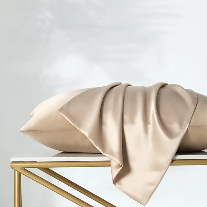 Beige Silk Pillow Cases Queen, 100% Mulberry Silk Pillowcase for Hair and Skin Made in USA, 22 Momme, Zipper Closure, Anti Acne, Soft, 1 Pack 20"x30"(Queen, Beige) - Bloomnest