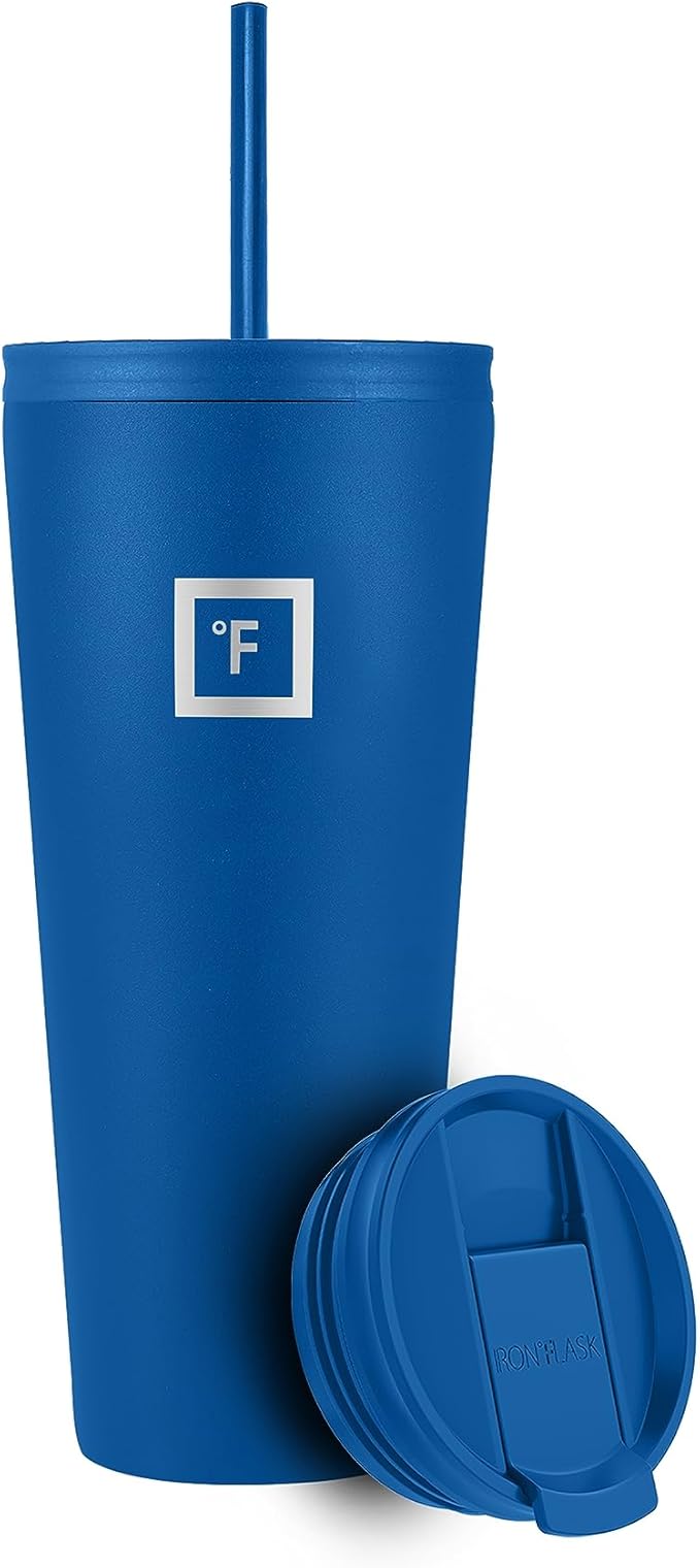 IRON °FLASK Classic Tumbler - Vacuum Insulated Stainless Steel Water Bottle, Double Walled, Drinking Cup, Insulated Travel Mug (Cobalt, 32 oz Solid Lid)