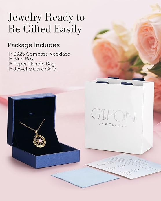 S925 Necklace Gift for Wife |Compass Jewelry |Women Anniversary |Sterling Silver |Girlfriend Birthday Gifts for Her Valentines |I'd be Lost without You |Jewel 18K Gold - Bloomnest