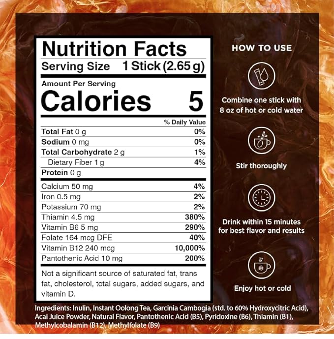 VitaCup Slim Instant Tea Packets For Diet Support, Oolong tea w/B Vitamins, Garcinia, Inulin & Acai, On-the-go Instant Sticks, 10 Ct - Bloomnest