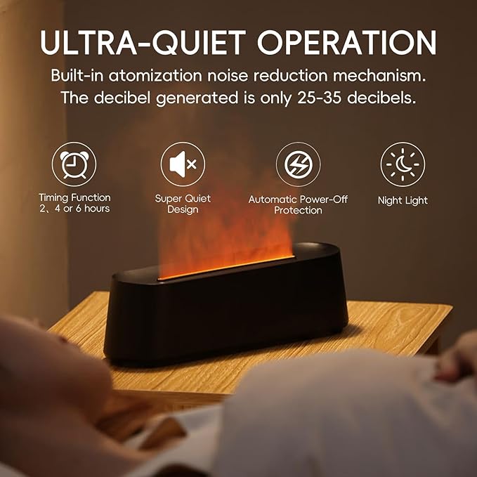 Essential Oil Diffuser, Fireplace Fire Flame Aromatherapy Diffuser, 250ml Cool Mist Humidifier, Scent Aroma Diffuser with 7 Colors Light, Remote Control, Timer & Auto-Off for Home, Room (Black) - Bloomnest