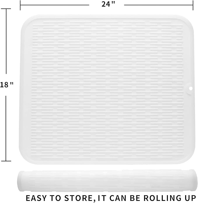 Silicone Dish Drying Mat for Multiple Usage,Easy clean,Eco-friendly,Heat-resistant Silicone Mat for Kitchen Counter or Sink,Refrigerator or Drawer Liner Translucent 2XL 24 inches x 18 inches - Bloomnest