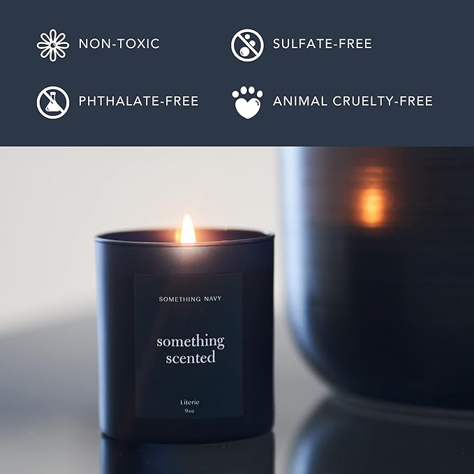 Literie NYC Inspired Scented Candle: Something Scented (Something Navy) - Magnolia & Sandalwood Scent, 9oz, 50 Hour Burn, Vegan Soy & Coconut Blend Candle for Home Decor, Gift for Women & Men - Bloomnest