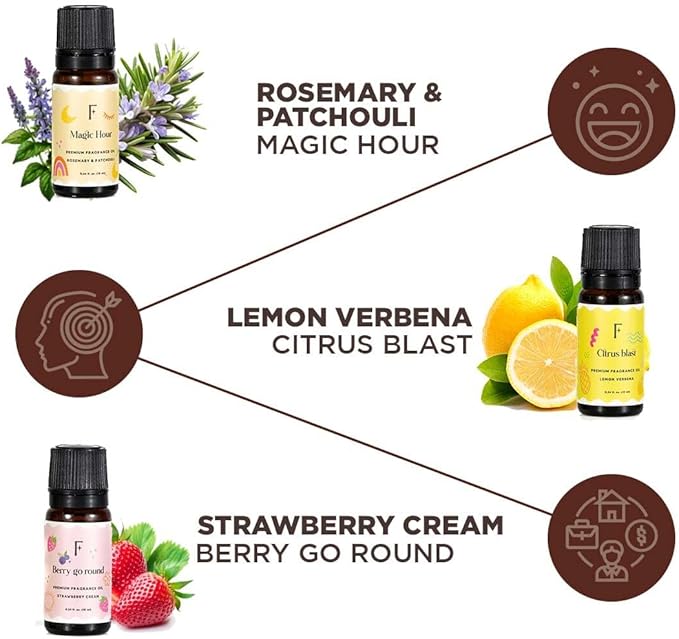 Folkulture Essential Oils for Home | Set of 6 (0.34 fl oz x 6) Essential Oils for Relaxation | Coconut, Strawberry, Rosemary Essential Oil for Meditation | Lemon Essential Oil for Women - Bloomnest