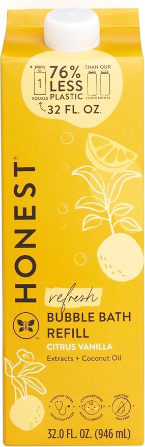 The Honest Company Foaming Bubble Bath Refill Carton Gentle for Baby Naturally Derived Tear-Free Hypoallergenic Citrus Vanilla Refresh 32 fl oz - Bloomnest