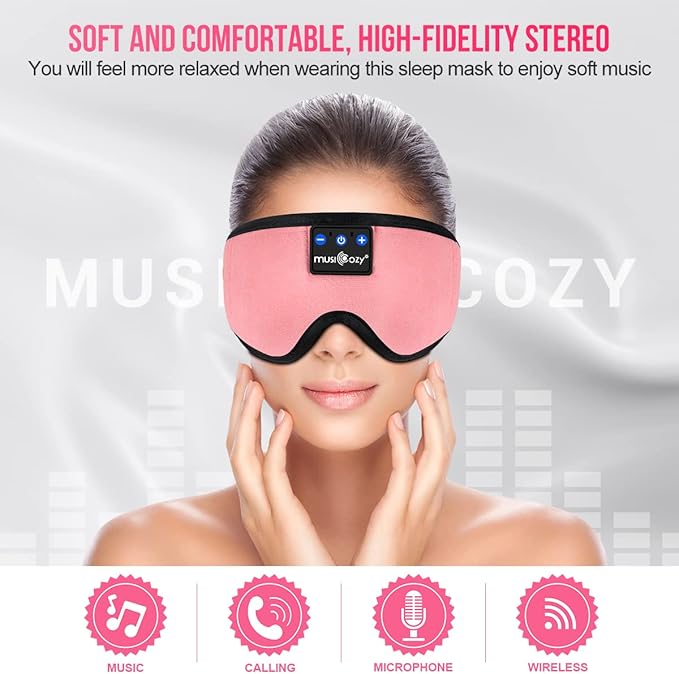 MUSICOZY Bluetooth 5.4 Sleep Headphones, Wireless Eye Mask Headband for Side Sleepers, Sleeping Mask with HD Stereo Sound, Cool Tech Gadgets for Women, Men, Air Travel, Unique Gifts - Bloomnest