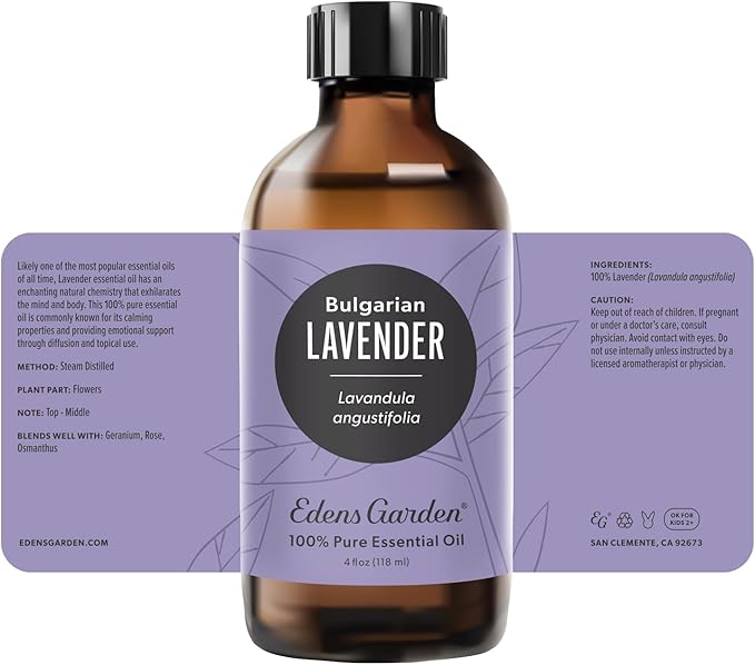 Edens Garden Lavender-Bulgarian Essential Oil- 100% Pure Premium Grade, Undiluted, Natural, Therapeutic, Aromatherapy, The Best for Diffuser, Skin, Humidifiers, Kid Safe 118 ml (4 fl oz) EdensGarden