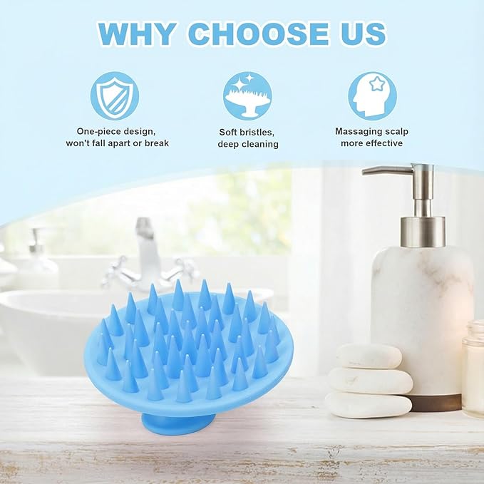 Meartchy Silicone Scalp Massager Shampoo Brush, Scalp Brush for Hair Growth & Dandruff Removal, Hair Scrubber Scalp Stimulator Exfoliator Brush with Soft Bristles for Wet Dry Scalp Care (Light Blue) Meartchy