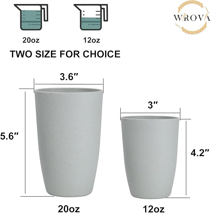 Wheat Straw Cups 8 PCS Good Alternative to Plastic Reusable Cups 20 oz Unbreakable Drinking Cup Reusable Dishwasher Safe Water Plastic Glasses Light Grey - Bloomnest