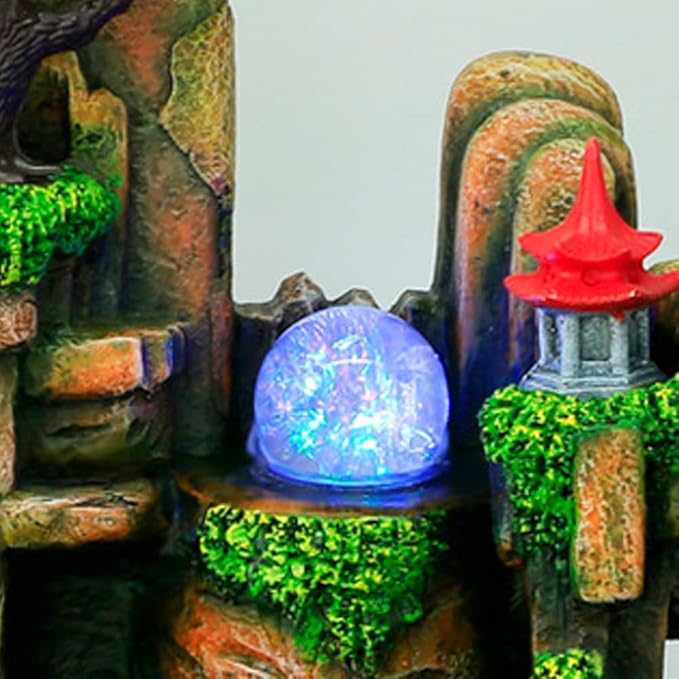Desktop Fountain Waterfall with Light Rockery Fountain Meditation Plants Stones LED Lamp Indoor Feature with Automatic Pump Relaxation Resin Planter for Office Decoration - Bloomnest
