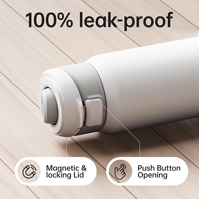 Insulated Magnetic Water Bottle - Reusable Stainless Steel Bottle with MagSafe Compatible Phone Holder - Keeps Cold for 24 Hours - Perfect for Gym, Sports, and Travel - White 32oz Magcheer