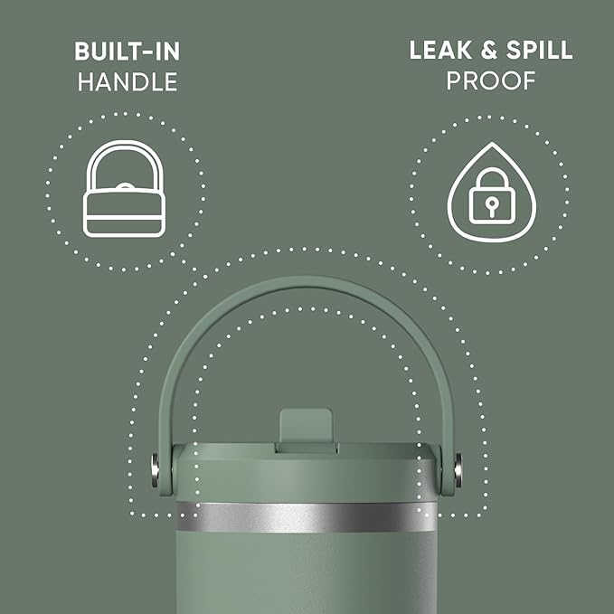 Hydrapeak Nomad 32 oz Tumbler with Handle and Straw Lid, Leakproof, Double Insulated, 32oz Cup, Stainless Steel | Sage Leaf - Bloomnest