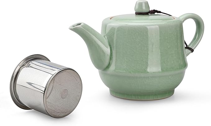 Teapot with Infuser Ceramic Tea Pot with Removable Stainless Steel Fliter for Loose Tea 15.80 OZ/450ml (1-2cups) Teapots for Tea Coffee Milk for Office Home Men Women as Gift(Pink Cyan) - Bloomnest