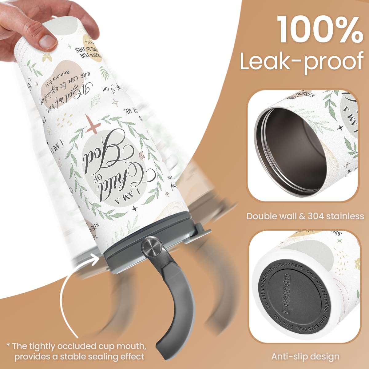 SANDJEST Christian Tumbler with Handle 30oz, Religious Gifts for Women, Inspirational Gifts for Her for Birthday Christmas Mothers Day, Stainless Steel Flip Straw Insulated Tumblers Coffee Travel Cup