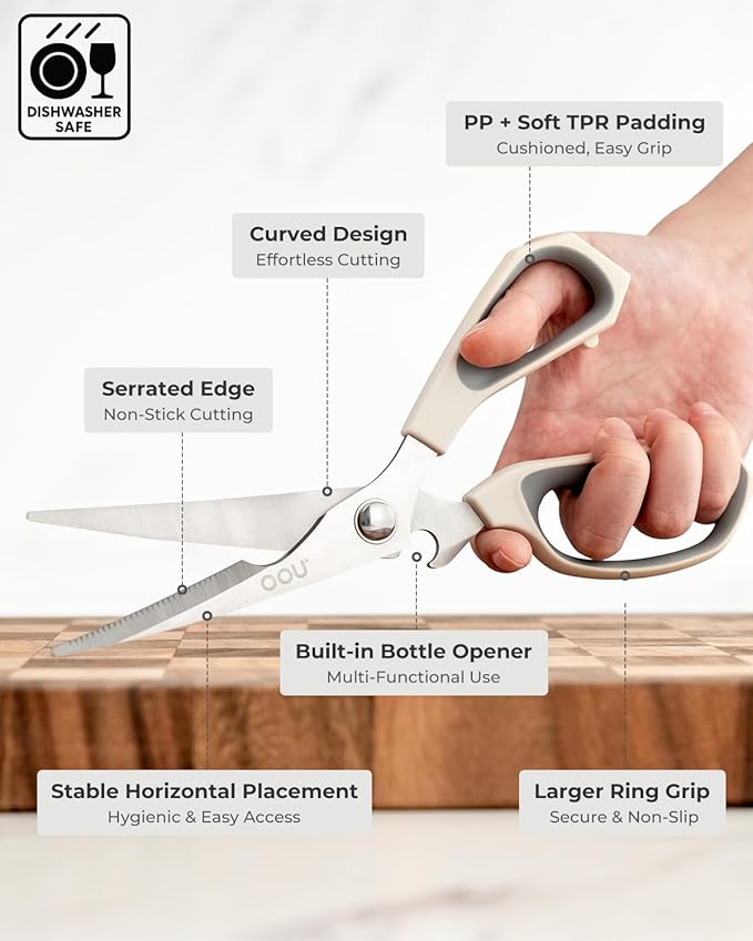OOU Kitchen Scissors Set - Heavy Duty Stainless Steel All Purpose Shears 2-Pack, Comfort Grip Handles & Protective Sheath, Dishwasher Safe - Bloomnest