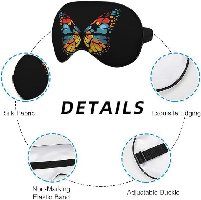 Red Blue Yellow Butterfly Silk Eye Mask Sleep Mask Exquisite Mysterious Butterfly Black Eye Mask with Adjustable Strap Lightweight for Women Work Travel Night Sleep - Bloomnest