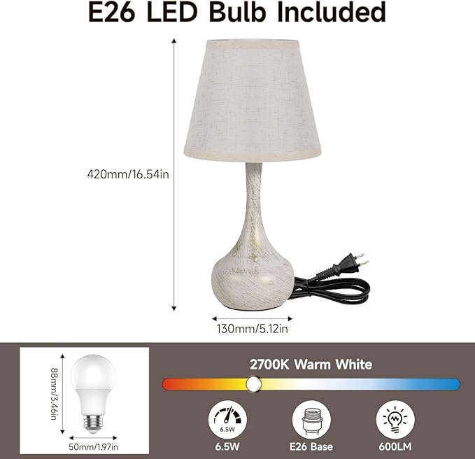 Touch Table Lamp for Bedroom Set of 2, Farmhouse 3-Way Dimmable Bedside Lamps for Nightstand with Fabric Shade - Bloomnest