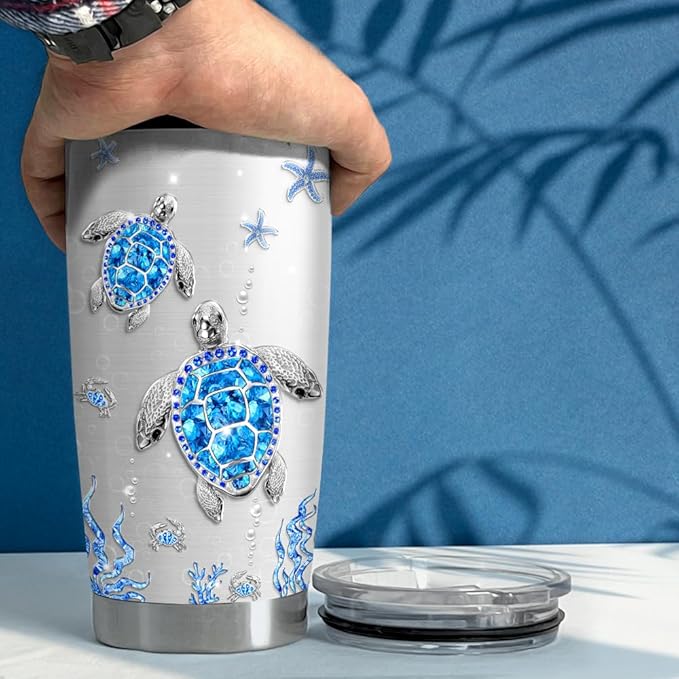 SANDJEST Turtles Gifts for Women Girls Sea Turtle Tumbler 20oz Jewelry Drawings Stainless Steel Insulated Tumblers Coffee Travel Mug Cup Gift for Birthday Christmas - Bloomnest