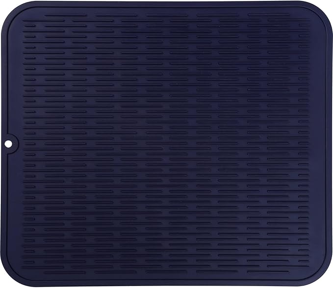 Silicone Dish Drying Mat for Multiple Usage,Easy clean,Eco-friendly,Heat-resistant Silicone Mat for Kitchen Counter or Sink,Refrigerator or Drawer Liner Navy Blue 2XL 24 inches x 18 inches - Bloomnest