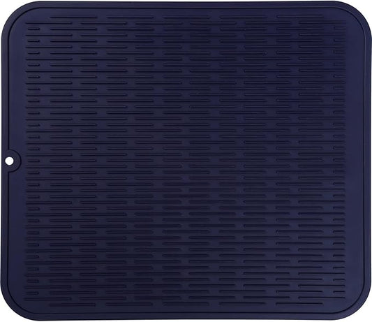 Silicone Dish Drying Mat for Multiple Usage,Easy clean,Eco-friendly,Heat-resistant Silicone Mat for Kitchen Counter or Sink,Refrigerator or Drawer Liner Navy Blue 2XL 24 inches x 18 inches - Bloomnest
