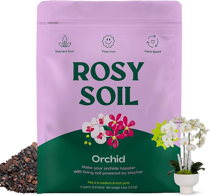 Rosy Soil Orchid Soil Potting Mix - Superior Aeration & Drainage for Orchids - Peat-Free, Microbially Active Biochar Powered Soil for Orchid Plants - Ideal for Indoor Gardening - 4 Quarts - Bloomnest
