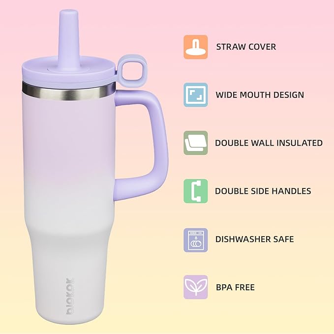 BJPKPK Insualted Tumblers with Handle and Straw 40oz Stianless Steel Travel Coffee Mug Thermal Cups with Lid,Purple Pearl - Bloomnest