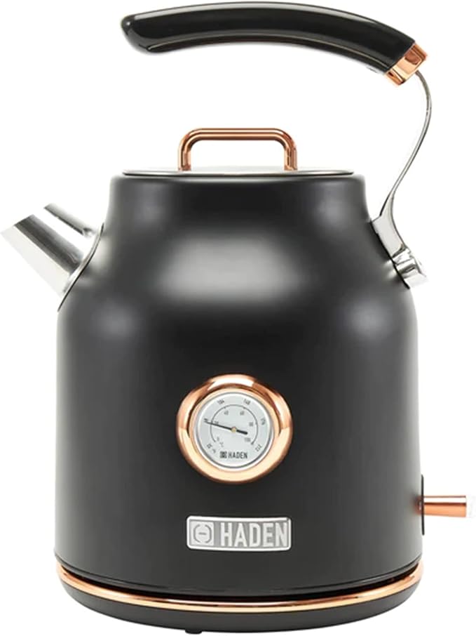 Haden Dorset 1.7 Liter Stainless Steel Electric Kettle, Hot Water Kettle with 360-Degree Base and Auto Shutoff, Black & Copper - Bloomnest
