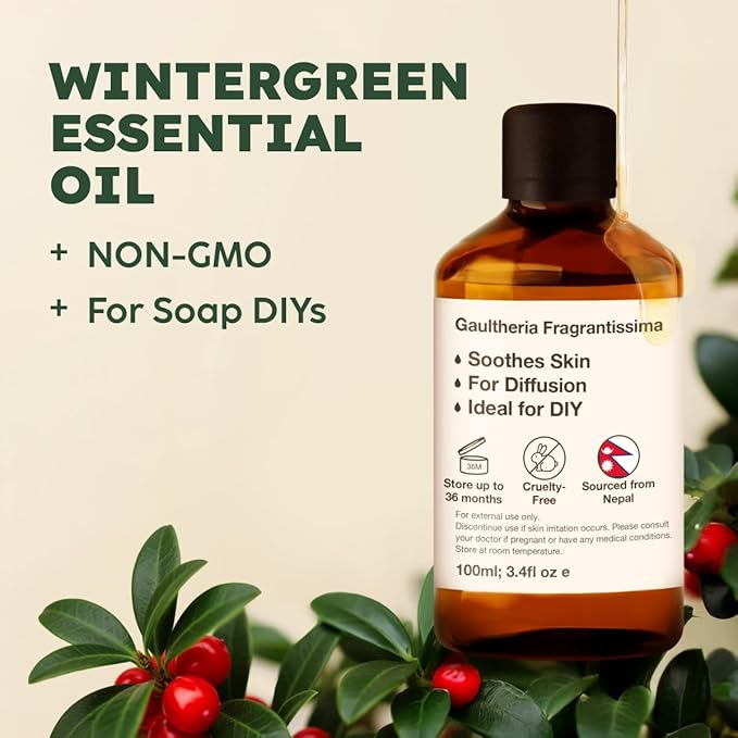 KUKKA Wintergreen Essential Oils - 3.40 Fl Oz - for Hair, Skin, Diffuser, Aromatherapy & DIY Soap Making Scent - Bloomnest