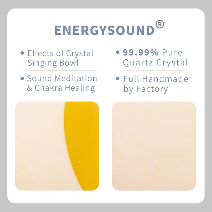 ENERGYSOUND 432Hz Perfect Pitch E Note Solar Plexus Chakra Yellow Colored Frosted Quartz Crystal Singing Bowl 10 inch mallet & o-ring included - Bloomnest