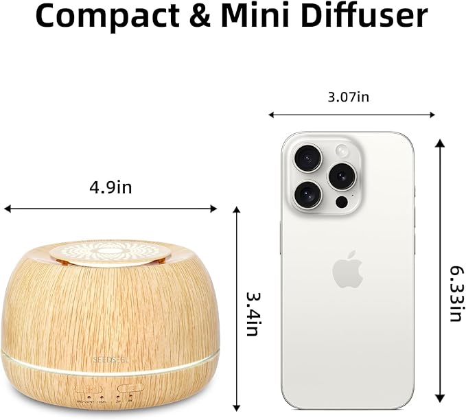 300ML Essential Oil Diffuser 8 Hours Run Time, Aromatherapy Diffuser with Remote Control,7-Color LED for Home - Bloomnest