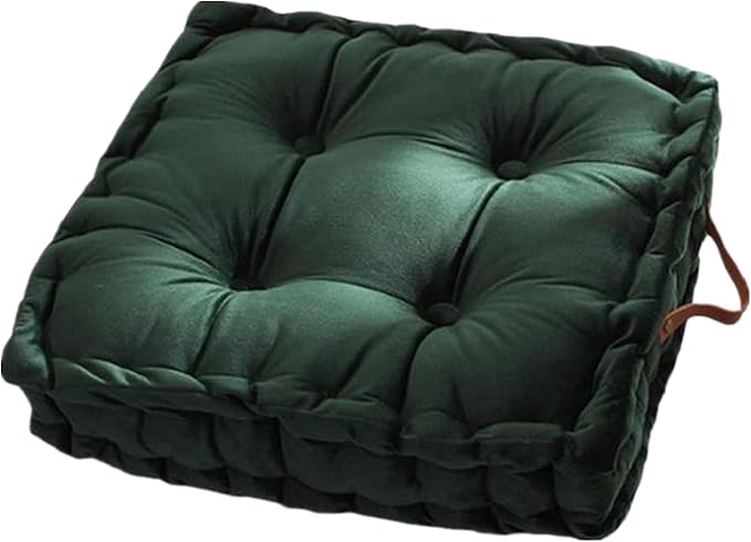 Floor Cushion Pillow, 16.5" Square Floor Cushion Seating for Adults Velvet Thick Meditation Cushion with Handles Decorative Floor Pillow for Yoga Living Room Bedroom Tatami, Dark Green - Bloomnest