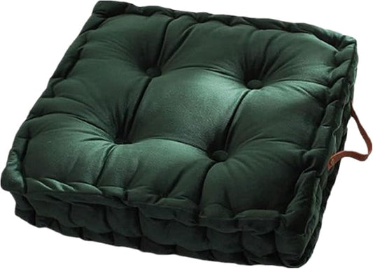 Floor Cushion Pillow, 16.5" Square Floor Cushion Seating for Adults Velvet Thick Meditation Cushion with Handles Decorative Floor Pillow for Yoga Living Room Bedroom Tatami, Dark Green - Bloomnest