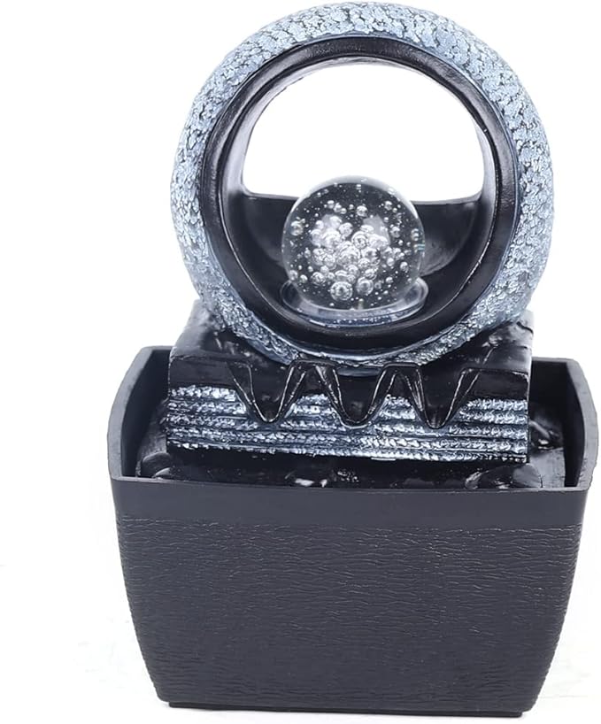 Indoor Waterfall Tabletop Fountain, Rockery Water Fountains Tabletop Decoration Relaxation with LED Light, Rockery Fountain with Ball for Home and Office Bedroom Decoration