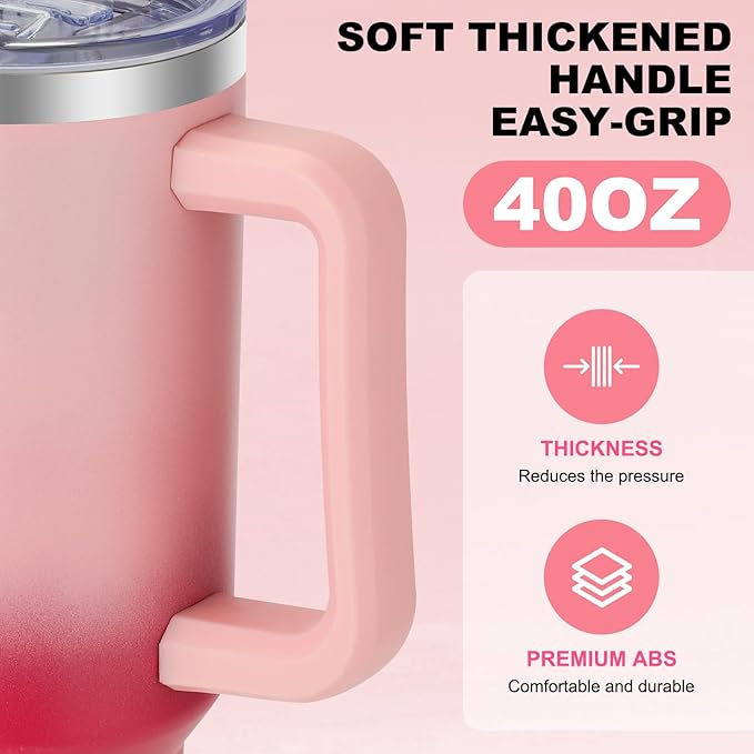 40 oz Tumbler with Handle and Flip Straw Lid, Vacuum Insulated Leak Proof Double Walled Stainless Steel Travel Mug Tumblers, Maintains Cold Ice and Heat for Hours(Pink Gradient) - Bloomnest