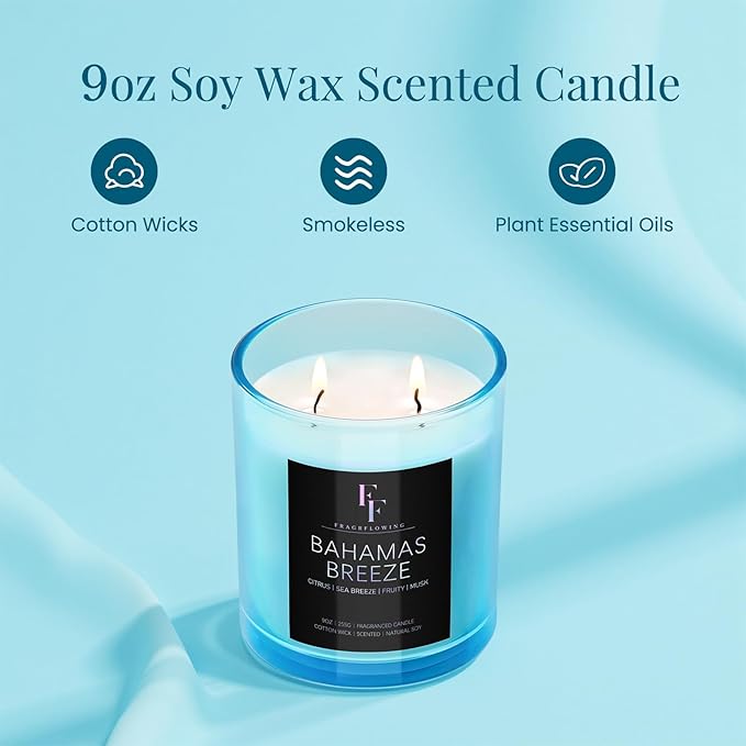 Bahamas Breeze Scented Candle, 2-Wick Luxury Soy Wax Candle, 9 oz Aromatherapy Candle Home Fragrance Candles Gift - Bloomnest