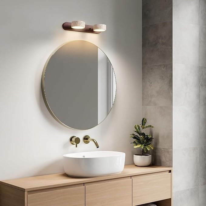 Japanese Wabi-Sabi LED Wall Sconce with Natural Stone Shade,Vintage Swivel Wall Lights,Modern Wall Sconce for Bathroom Mirror, Kitchen,Dining Room,Hallway,Vanity Lighting (A, 2 Heads) - Bloomnest