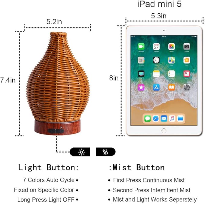 Handwoven Essential Oil Diffuser, Aromatherapy Diffuser for Home Office Decor, Birthday Gifts for Women, Moms and Grandmas Cool Mist Humidifier with 7-Color Lights, Waterless Auto-Off Air Diffusers Kobodon