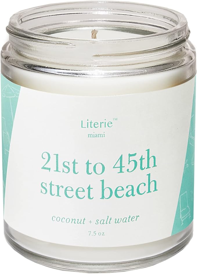Literie Miami Inspired Scented Candle: 21st to 45th Street Beach - Coconut & Salt Water Scent, 7.5oz, 40 Hour Burn, Vegan Soy & Coconut Blend Candle for Home Decor, Gift for Women & Men - Bloomnest